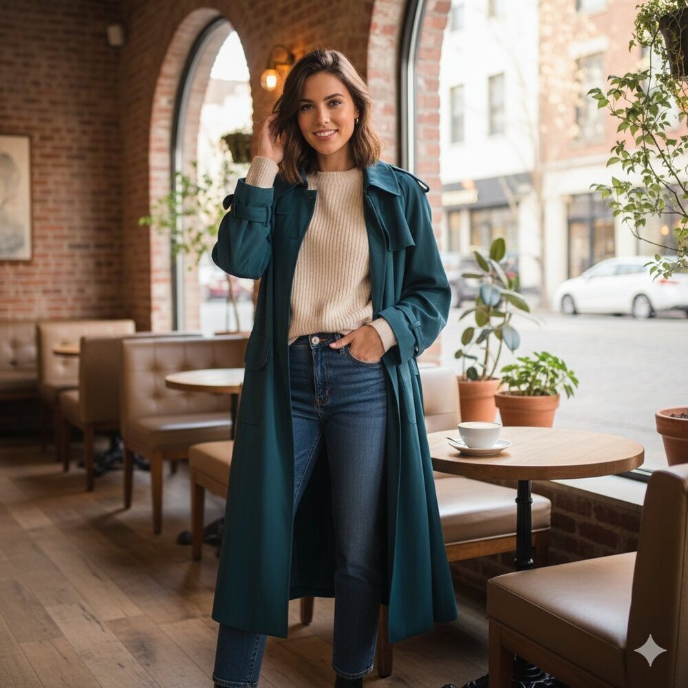 J.ING Jing Lightweight Belted Oversize Trench Coat Size M/L NWT Spring/Fall Teal